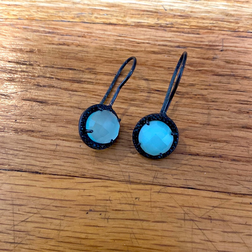 Gorgeous costume drop earrings with pale mint colored stone